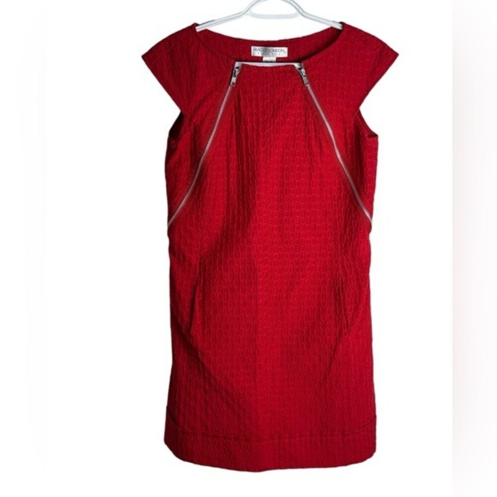 Maggy London Womens Red Textured Shift Dress With Zipper Detail Size 4